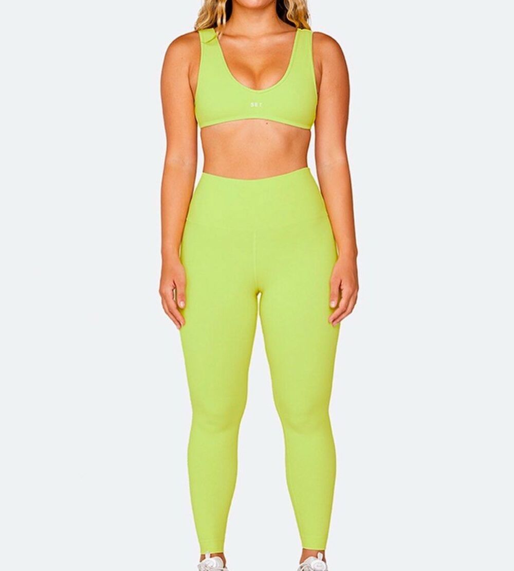 Set Active Leggings Neon Green Sportsbody High Waisted Pull On Stretch Small